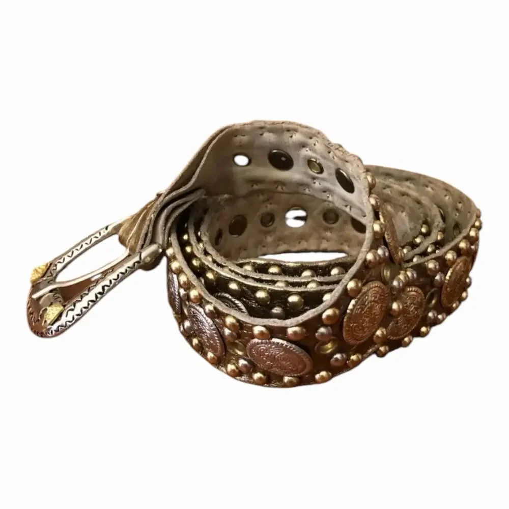 Western Boho Belt Bundle Leatherock Silver Glitter & Studded Concho Leather Belt